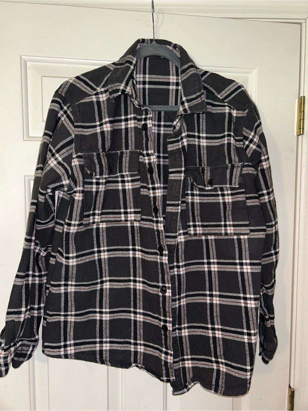 Forever 21 Black, Gray, and White Plaid Button-Down Shirt